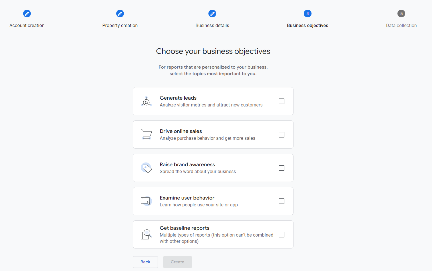 google analytics choose your business objectives