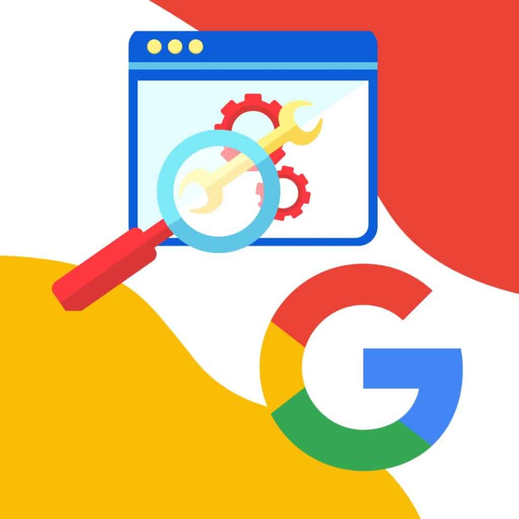A search box image with the Google logo on a red and yellow background