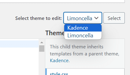 wordpress theme file editor parent theme option