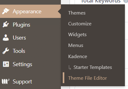 wordpress theme file editor option in the dashboard